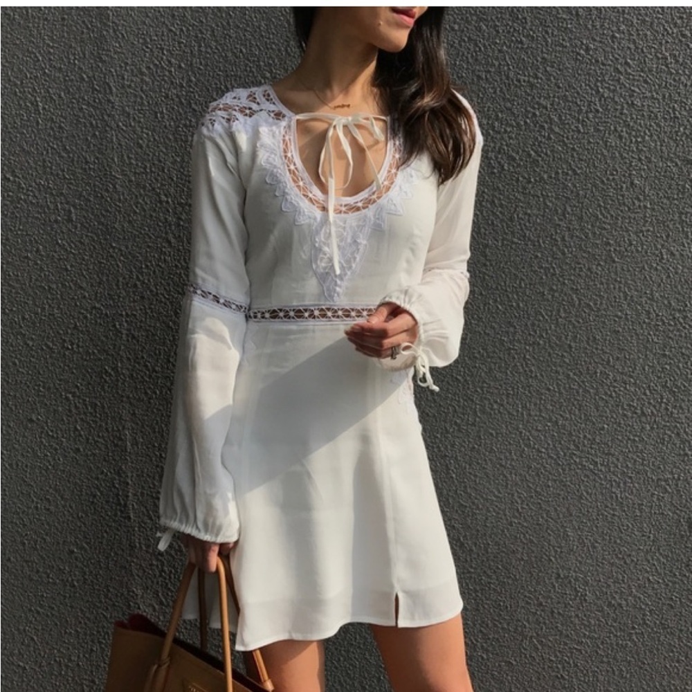 For Love And Lemons x Revolve White Long Sleeve Scoop Neck Dress | M - Picture 2 of 7